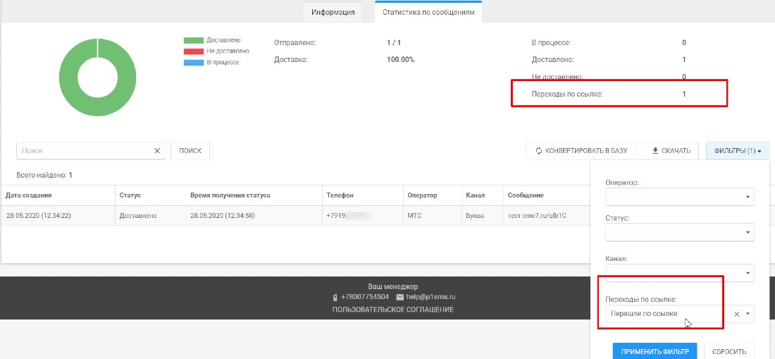 Пример статистики с трекингом ссылок